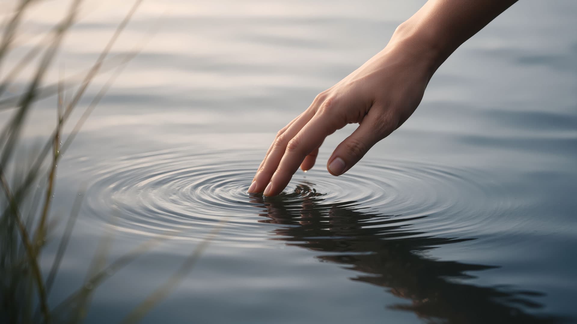 Calm hands touching water